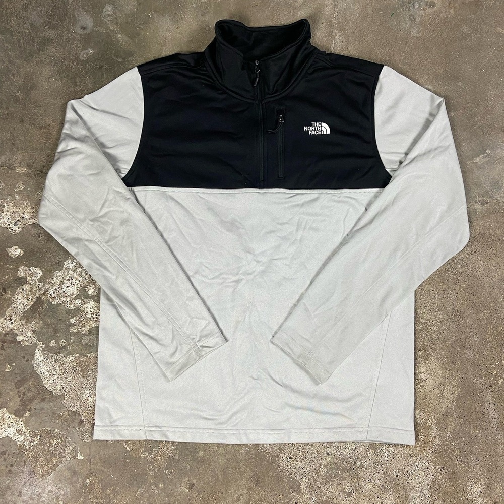 The North Face 1/4 Zip Size Large Black Gray Long Sleeve Colorblock Mock Neck
